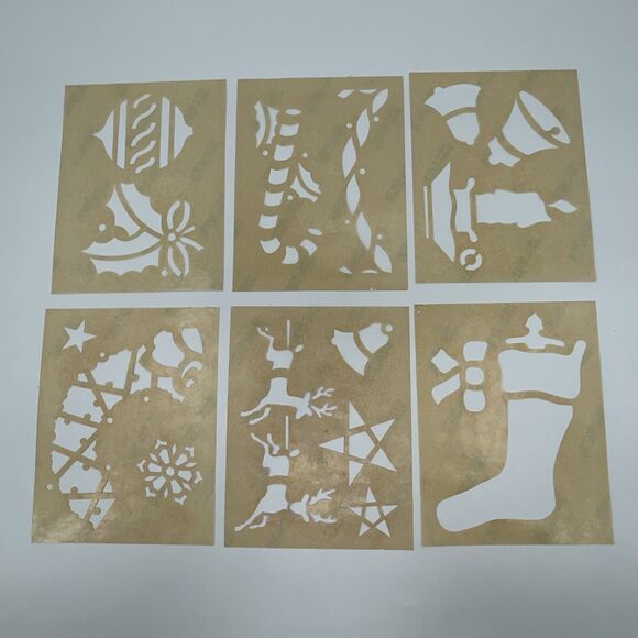 Vintage Glass Wax Christmas Stencil Designs Window Mirrors Gold Seal 10 Sheets - Picture 3 of 8